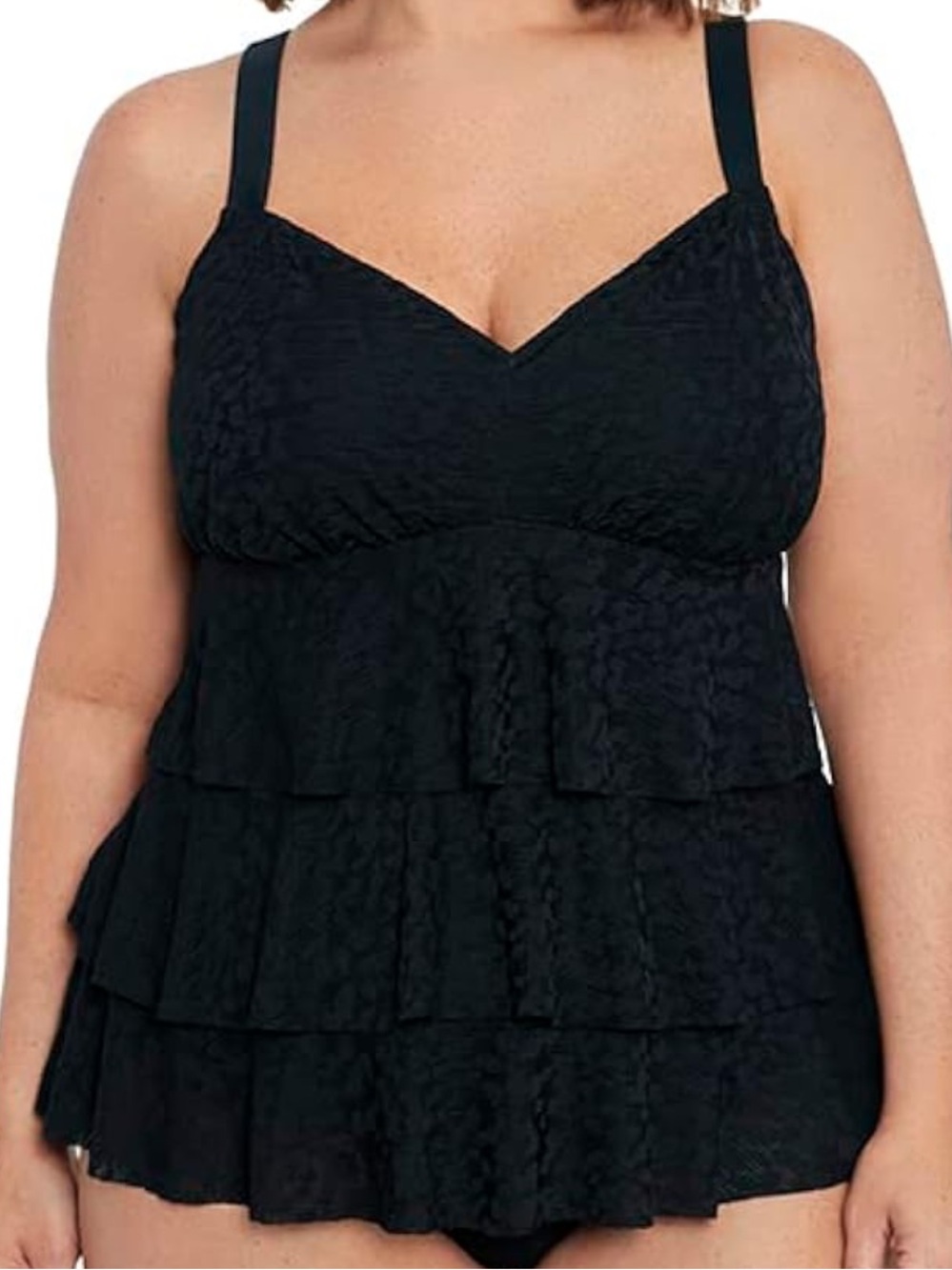 Shapesolver by Penbrooke Black Ruffled LaceOne-Piece Swimdress size 16